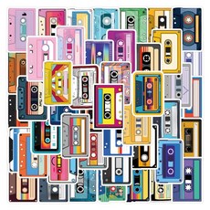 55PCS 레트로 카세트 테이프 스티커 빈티지 80s 음악 믹스 CD 장식 헤드폰 방수 어린이 장난감, 01 60PCS
