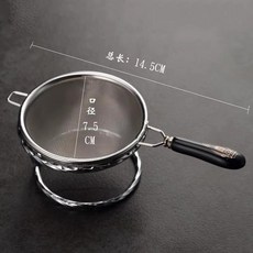 304不銹鋼茶漏茶濾，附托架，功夫茶具泡茶配件，防燙設計, 1個, 黑柄大號不銹鋼茶漏+底座