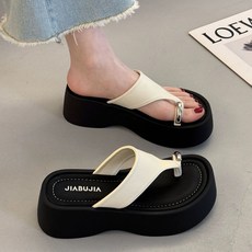 FANSYLI 여성 슬리퍼 키높이 쪼리샌들 통굽 쪼리샌들 편한 데일리 바캉스 샌들 X2606A6