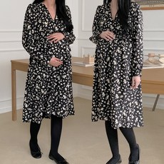 [당일출고] 수엠W 임산부 V넥 플라워 긴팔 B017 플라V원피스