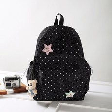 小衆韓版波點雙肩包女大容量簡約可愛少女初中生書包小清新揹包潮, 黑/色:單包, 1個