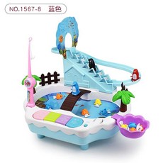 兒童釣魚玩具套裝電動爬樓梯男孩女孩1-3-6歲磁性早教益智捕魚池, 綠色【企鵝爬樓梯釣魚臺】, 1個