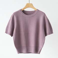 제니트 여성 루즈핏 라운드넥 데일리룩 비스코스 볼륨 소매 반팔 니트 선셋반팔