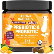 Llama Naturals Kids Probiotic with Prebiotic Fiber Vegan Prebiotics and Probiotics Gummies for G, Kids Peach Mango, 120 Count (Pack of 1), 1개