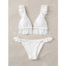 新款沙灘比基尼泳衣女士分體木耳邊bikini