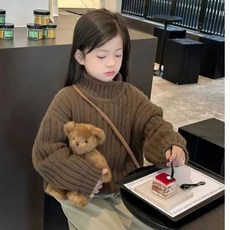 女童加厚童裝毛衣 新款秋冬兒童純色高領打底針織衫