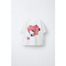 국내배송 자라 ZARA 하트 깅엄 체크 HELLO KITTY © SANRIO 티셔츠 - 크림 970304