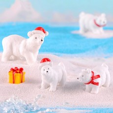 빨간 모자 북극곰 아기곰 겨울테마 레진 아트 파츠 꾸미기 DIY 석고방향제, 빨간목도리아기북극곰