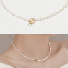 새미쥬얼리 여성용 14k 티바 담수진주 토글바 초커 목걸이 + 쇼핑백