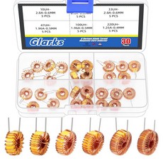 30pcs 6 사이즈 토로이드 코어 인덕터 키트 10UH-2.8A 22UH-2.8A 33UH-2.8A 47UH-1.96A 100UH-1.96A 220UH-1.25A 인덕턴스 구리, Black