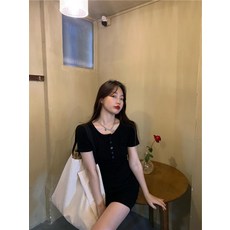 슬림 서스펜더 원피스 앞단추 스냅 바스트 미니 민소매, 블랙 205 동남