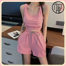 含棉瑜伽健身跑步運動服套裝女新款時尚休閒ins風背心短褲兩件套