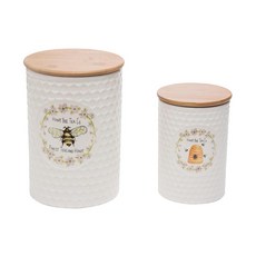 Honey Bee Tea 세라믹 병 보관 용기 밀폐 백운석 2개 세트, Honey Bee Tea 세라믹 병 보관 용기 밀폐 백