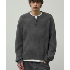 [알리스] 스트라이프 코튼 크롭 헨리넥 니트 [멜란지차콜]