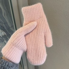 秋冬季保暖纯色手套少女韩版可爱百搭学生连指织手套加厚兔羊毛, 粉色【雙層連指加厚手套】