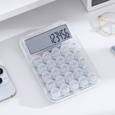 經典透明計算器 ins風機械大按鍵 高顔值簡約學生辦公, 透明白+電池（無語音播報）12位數顯示, 1個