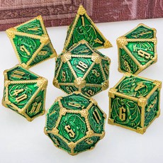 다면체 주사위 금속 DND 던전 및 드래곤 DD RPG D 세트 역할 놀이 게임 D20 D12 D10 D8 D6, Gold Green, 1개