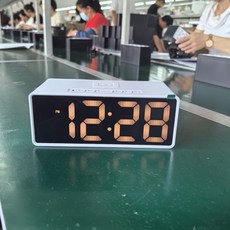 DFMEI 鬧鐘手機無線充電器電子檯曆辦公家用充時鐘日曆溫度LED電子鐘, 白色暖光+1200毫安電池+充電線:如圖