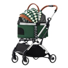 艾爾發寵物 BELLO WM01一鍵摺疊 升級版 兩用鋁管寵物推車 摺疊推車 灰 / 綠格紋 附雨罩, 1個