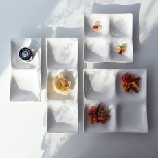 킴스아트 도자기 나눔접시 두칸 세칸 네칸 반찬 접시, 네칸 중접시 1p, 1개