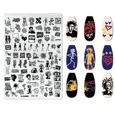 네일 템플릿 매화 꽃 잎 스탬프 플레이트 대나무 나비 라인 인쇄 스텐실 아트 도구, 옵션46) ZX-47, 1개