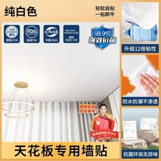 天花板貼紙 自粘防水防潮 遮醜修補牆紙, 2.8米*寬100釐米 天花板專用 ,亞麻晴空藍 特價福利.限時款