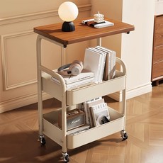 YEAAYE 사이드 테이블 멀티 레이어 이동식 트롤리 3단, 화이트