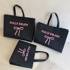 부직포 쇼핑백 선물 복장 손잡이 포장봉투 방수 빵곰, 10개, 블랙 리본