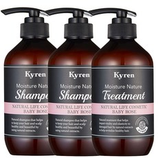 키렌 모이스처 네이처 샴푸2개+트리트먼트1개 헤어세트 베이비로즈향 500ml, 1세트