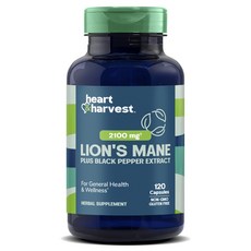 Heart & Harvest 2100mg 라이온즈 메인 블랙 페퍼 추출물 포함 캡슐, 1개, 120정