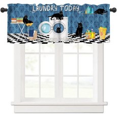 AAVEUP 주방 밸런스 커튼 빈티지 컨트리 과일 및 채소 나비 토마토 플라워 나이프 & 포크 커틀러리 밸런스 쇼트 패널 암막 트리트먼트 드레이프 다이닝 홀 거실용 137.2, 세탁-34