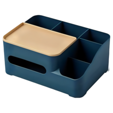 多功能撞色紙巾盒 衛生紙盒架 紙巾盒 收納盒 多功能面紙盒 桌上收納 簡約質感 收納盒 置物盒, 藍黃撞色, 1個