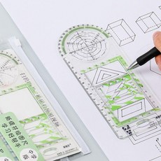 中小學生專用多功能幾何繪圖尺能測量角度繪畫圖形等一體萬能尺子, 1個, 中學版 水晶綠