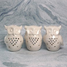 캔들 티라이트 홀더 - 부엉이 화이트, 1개, 뒷짐 부엉