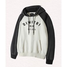 디미트리 블랙 DIMITRI BLACK 래글런 배색 피그먼트 웨스턴 로고 후드 티셔츠_크림&차콜 DBD8TH01CR 307964