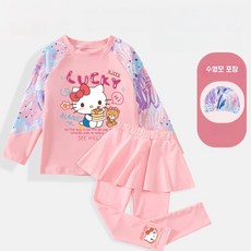 귀여운 캐릭터 여아 수영복 상하세트 긴팔 긴바지 래쉬가드 비치웨어