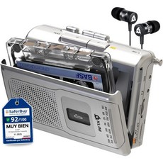 클림 K8 카세트 테이프 플레이어 휴대용 레코더 신버전 AM/FM 내장 마이크로폰 및 스피커 헤드폰 잭 이어폰 은색