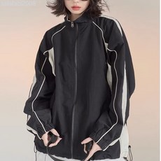 撞色衝鋒衣外套男春秋款2024新款抽繩休閒運動夾克立領風衣棒球服