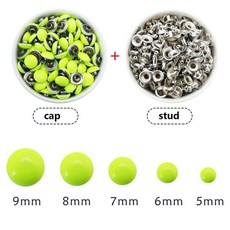 의류 리벳 돔 캡 색 컬러 싱글 스터드 가죽 재봉 공예, 색상: 2. Neon green / 크기: D. 6mm, 1개