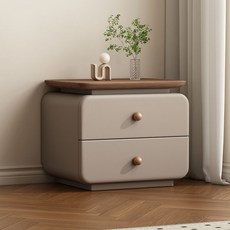中古奶油風牀頭櫃小型牀邊櫃免安裝簡約家用現代新款臥室皮質收納, D24【高密框架+實木抽屜】木紋+卡其:三抽50*40*58