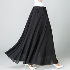 해피유통 여성 쉬폰 스커트 빅사이즈 A라인 롱스커트jhy