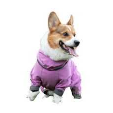 福媽寵物狗狗雨衣 柯基雨衣 科基，防水耐磨輕薄輕量背開式雨衣，中型犬適用, 晨曦粉, 1個