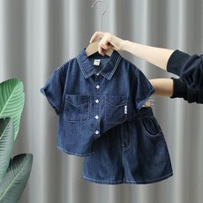 【90-150碼】2025 新款男童牛仔套裝短袖襯衫 寶寶痞帥潮洋氣夏裝 小兒童時髦襯衣