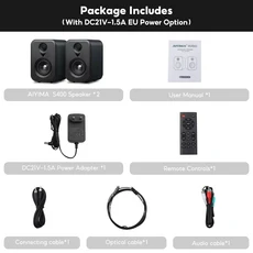 AIYIMA 업그레이드 S400 오디오 북쉘프 액티브 스피커 모니터 3인치 블루투스 USB DAC HiFi 홈 서브우퍼 시, 01 Black EU Power