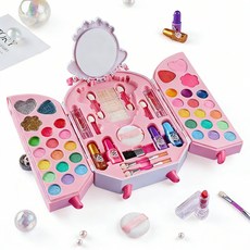 SUUNI 메이크업 캐리어 여아 소꿉놀이 화장품 캐리어 세트, 1세트, 핑크색