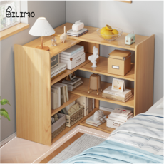 BILIMO 길이 조절형 책장 책꽂이 3단 수납 선반 대용량 다용도 책꽂이 정리함, 원목색, 240mm