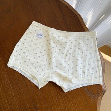 微內薇大碼純棉抑菌安全褲：夏季透氣平角內褲，舒適四角褲，安心防走光, 【四角褲】白底藍花,XL 約65.0-80.0kg