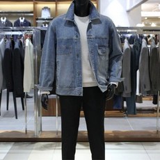 바쏘 homme 트렌디 오버핏 블루워싱 아우터 데님 청자켓