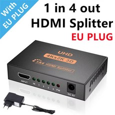 HDMI 호환 분배기 HDTV DVD Xbox용 앰프 어댑터 1 in 4 out 1x4 풀 HD 4K 오디오 비디오 분배기, 1x4 EU Plug