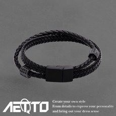 AETTO 雙層皮繩手鍊 編織繩 高級感 錯位交叉 鑲鑽轉珠 男生手鍊 女生手鍊